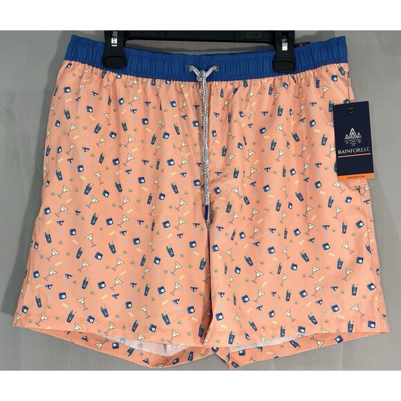 Men’s Rainforest Swim Trunks Coral Martini Beach Summer Drawstring Large NWT - Picture 1 of 7